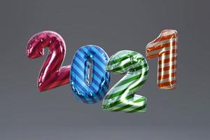 2021 feliz ano novo. feriado 3d festa bollon cor metálica