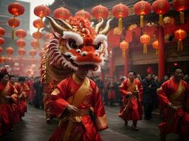 chinês Dragão dança parada para chinês Novo ano. foto