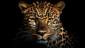 generativo ai ilustração do uma leopardo isolado em Preto fundo foto