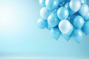 generativo ai, uma aniversário conceito, luz azul balões cheio fundo. cópia de espaço foto
