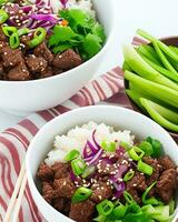 ai gerado livre foto saboroso arroz carne cenoura verduras