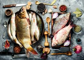 fresco peixe e ingredientes foto