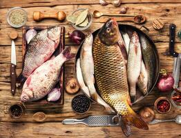 fresco peixe e ingredientes foto