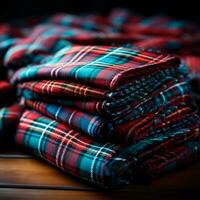 textura do enrugada, amassado tartan tecido fechar-se, tradicional escocês roupas - ai gerado imagem foto