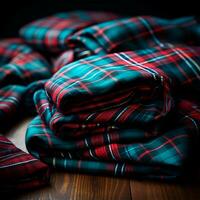 textura do enrugada, amassado tartan tecido fechar-se, tradicional escocês roupas - ai gerado imagem foto