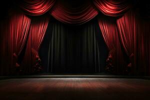 esvaziar teatro etapa com vermelho cortinas. generativo ai foto