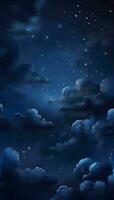 índigo azul luz 3d em camadas gradiente místico céu com nuvens e estrelas telefone fundo papel de parede, ai gerado foto