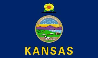 a oficial atual bandeira e casaco do braços do Kansas. Estado bandeira do Kansas. ilustração. foto