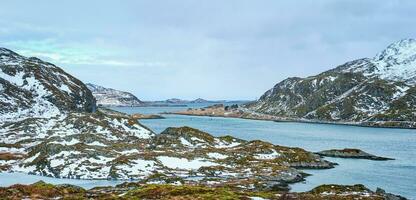 panorama do norueguês fiorde, lofoten ilhas, Noruega foto