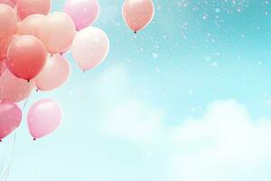 generativo ai, uma aniversário conceito, comemoro, colorida balões cheio fundo. cópia de espaço foto