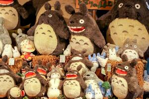 Hokkaido cidade, jp, 2018 - bonecas e lembrança personagem do meu vizinho totoro para vender e mostrar dentro lembrança fazer compras. totoro é 1 do a a maioria popular animê debaixo a Produção do estúdio ghibli. foto