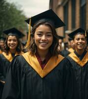 retrato do grupo do alunos a comemorar seus graduação. ai gerado foto