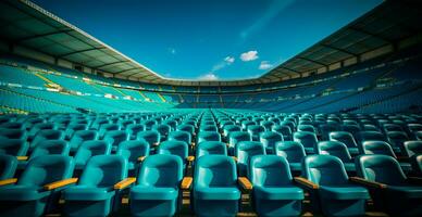 assentos dentro a estádio, Esportes arena futebol, hóquei, basquetebol, voleibol, tênis - ai gerado imagem foto