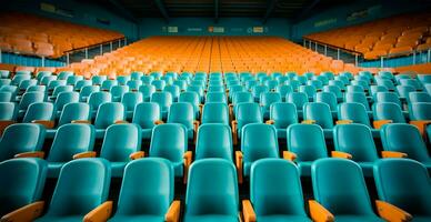 assentos dentro a estádio, Esportes arena futebol, hóquei, basquetebol, voleibol, tênis - ai gerado imagem foto