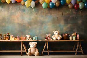 Diversão festa convites com Urso decorações e texto cópia de espaço, ai gerado foto