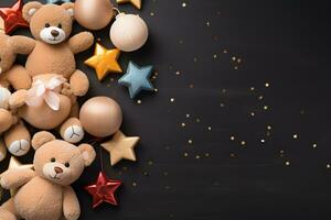 Urso e balão estrelas para celebração fundo com cópia de espaço, ai gerado foto