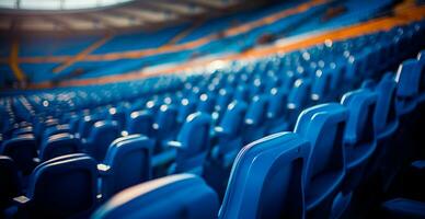 assentos dentro a estádio, Esportes arena futebol, hóquei, basquetebol, voleibol, tênis - ai gerado imagem foto