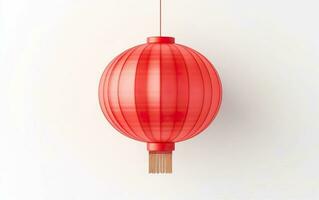 feliz chinês Novo ano poster. grande chinês tradicional vermelho lanterna isolado em branco fundo. ásia origami papel decoração. ai generativo foto