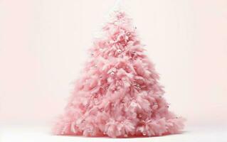 Rosa boneca estilo fofo Natal árvore decorado com prata bolhas isolado em uma luz Rosa fundo. ai generativo foto
