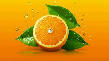 laranja fruta com respingo em amarelo fundo gerado com ai foto