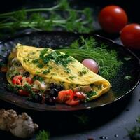 omelete com cogumelos, tomates e ervas gerado com ai foto