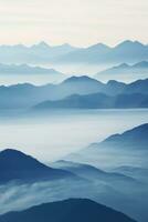 ai gerado lindo panorama do montanhas dentro nebuloso Beleza matinal dentro natureza. foto