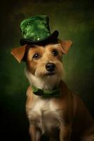 fofa cachorro dentro verde topo chapéu. st. patrick's dia. ai gerado foto