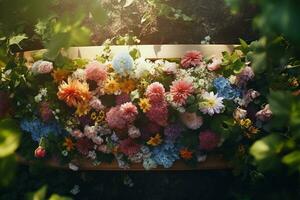 colorida flores em a sepultura dentro a cemitério, velório conceito. ai gerado foto