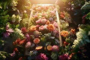 colorida flores em a sepultura dentro a cemitério, velório conceito. ai gerado foto