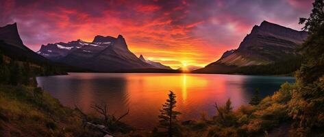 pôr do sol sobre geleira nacional parque, montana, Unidos estados do América ai gerado foto