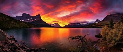 pôr do sol sobre geleira nacional parque, montana, Unidos estados do América ai gerado foto