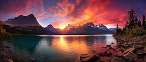 pôr do sol sobre geleira nacional parque, montana, Unidos estados do América ai gerado foto