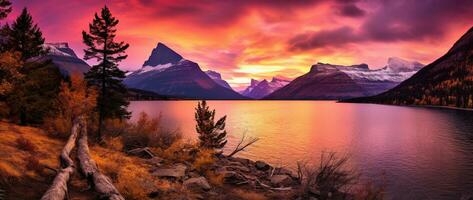 majestoso pôr do sol dentro geleira nacional parque, montana, EUA. ai gerado foto