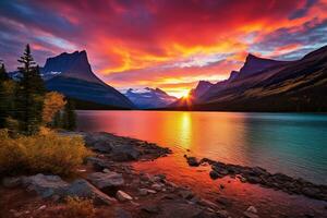 majestoso pôr do sol dentro geleira nacional parque, montana, EUA. ai gerado foto