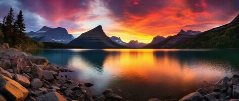 majestoso pôr do sol dentro geleira nacional parque, montana, EUA. ai gerado foto