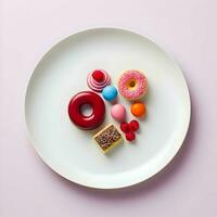 prato com colorida sobremesas minimalismo. Alto qualidade. ai generativo foto