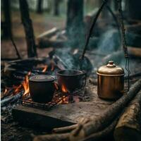 acampamento caneca de a fogo gerado com ai foto