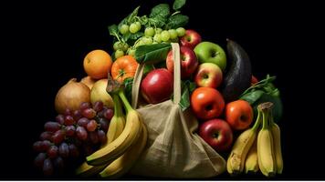 uma papel saco preenchidas com fresco frutas e legumes gerado com ai foto