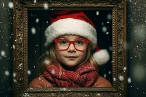 pequeno criança posando dentro Natal história quadro. gerar ai foto