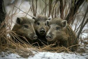 grupo do javelina animais dentro inverno temporada. gerar ai foto