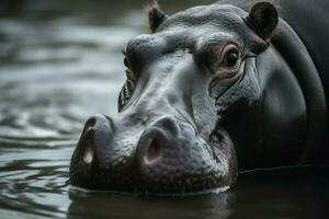 hipopótamo água fechar-se. gerar ai foto