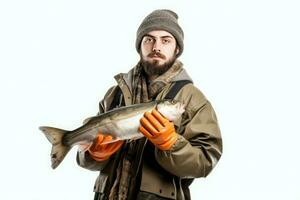 pescador apanhado peixe. gerar ai foto