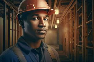 afro homem construção trabalhador. gerar ai foto