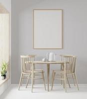 sala de estar com mesa, cadeira e moldura de parede, estilo 3D foto