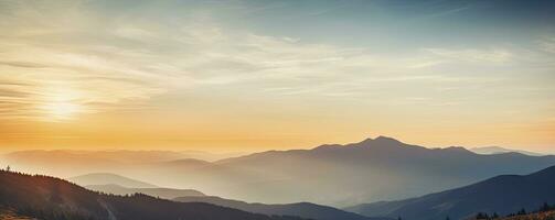 montanha panorama às pôr do sol, generativo ai foto