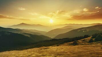 montanha panorama às pôr do sol, generativo ai foto