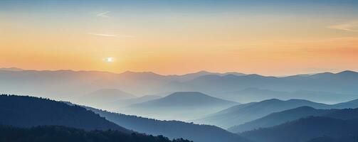 montanha panorama às pôr do sol, generativo ai foto