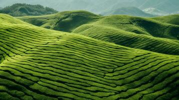 ai gerado verde chá plantação, topo Visão textura foto