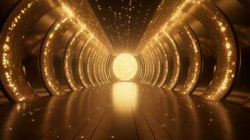 ai gerado esvaziar ouro futurista túnel. tecnologia Projeto. foto