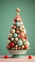 lindo Natal árvore decorado com enfeites ai generativo foto